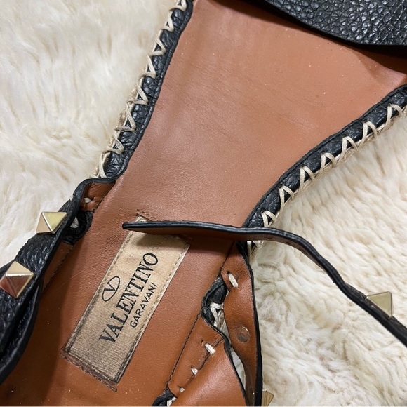 Valentino rockstud T 20 black leather stud ankle strap espadrille flat sandal 38 - Picture 2 of 6